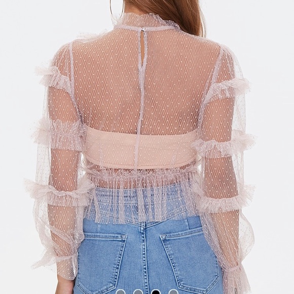 Light Pink Sheer Mesh Ruffled Long Sleeve Top NWT - Picture 6 of 6